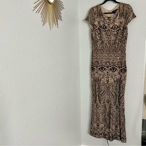 Betsey & Adam Champagne and Beige crystalized Maxi Dress